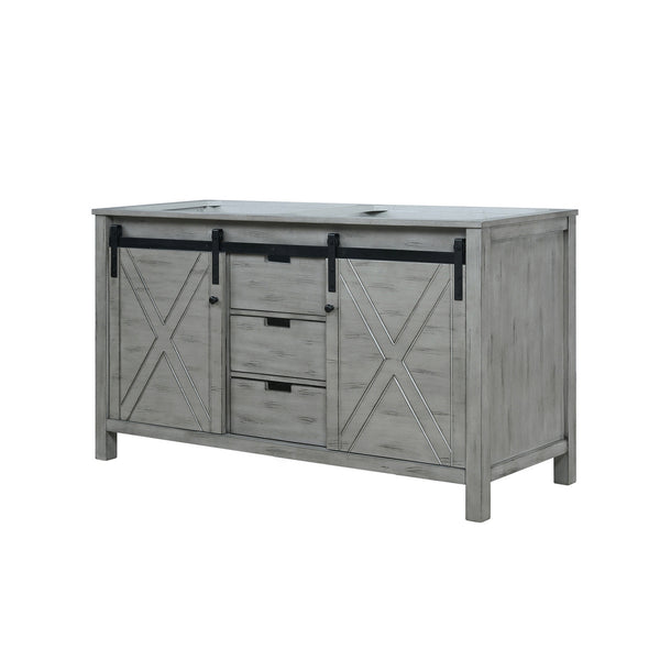 English Elm Ash Grey Double Bath Vanity - 60-Inch Wide, Stylish Storage & Soft-Close Hardware For Modern Bathrooms B2731P260996