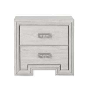 English Elm Transitional Rustic White Nightstand with Usb Charging Dovetail Drawers and Metal Handles B2741P435311