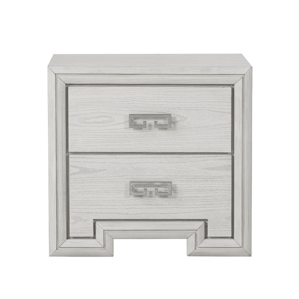 English Elm Transitional Rustic White Nightstand with Usb Charging Dovetail Drawers and Metal Handles B2741P435311