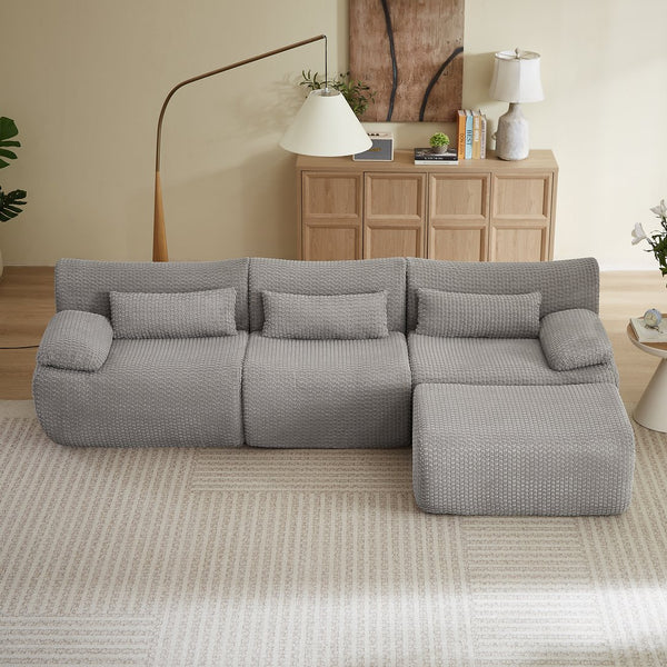 English Elm L Shaped Modular Sectional Corduroy Cloud Couch Oversized Family Living Room Sofa Grey W2339S00151