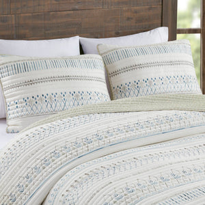 English Elm 3 Printed Microfiber Seersucker Quilt Set Reversible Diamond Channel Quilting Antimicrobial Full/Queen Taupe+Blue 17.72 L x 15.35 W x 7.48 H B03597655