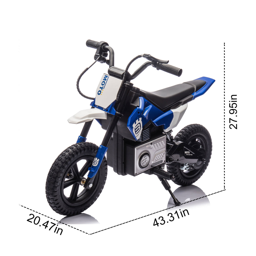 English Elm 24v Kids Electric Motocross Motorcycle 200w Hub Motor Suspension Led Bluetooth Audio Blue W1578P225048