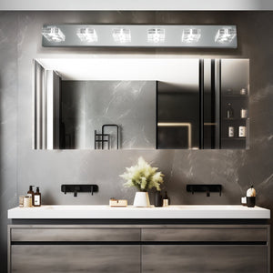 English Elm 38" Modern 6-Light LED Vanity Light with Square Acrylic Shades, Moisture-Proof Wall Fixture for Bathroom Mirror Chrome W2312P374928