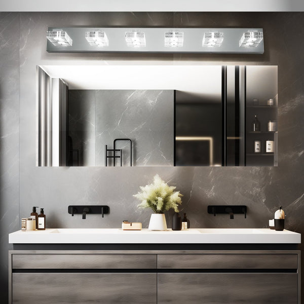 English Elm 38" Modern 6-Light LED Vanity Light with Square Acrylic Shades, Moisture-Proof Wall Fixture for Bathroom Mirror Chrome W2312P374928