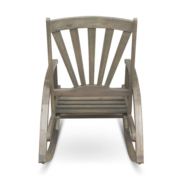 English Elm Christopher Knight Home® - Outdoor Acacia Wood Rocking Chair with Retractable Footrest, Durable Weather-Resistant Porch Patio Seating Comfortably Grey 63337.00GRY