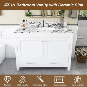 English Elm Modern 43 Inch Bathroom Vanity Solid Wood Cabinet with Soft Close Drawers Storage W509S00171