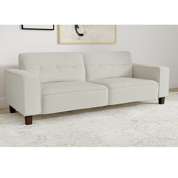 English Elm Evoke Greige Upholstered Tufted Sofa with Corduroy-Inspired Fabric, Track Arms, Tapered Legs — Luxe Seating for Living Rooms, Entertaining and Game Days B062S00854