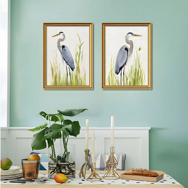 English Elm Set Of 2 Heron Bird Framed Wall Art - Elegant Nature Prints In Refillable Wood Frames For Home Decor T3976P383169-GIGA