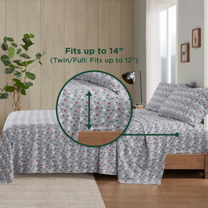 English Elm 4 Pcs Full Sheet Set In Grey Ski Jump - Cozy 100% Cotton Flannel For Warmth & Comfort All Year B035P319787