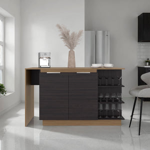 English Elm Urie Two-tone Kitchen Island with Wine Rack Cabinet Wenge Oak Modern Storage B128S00242