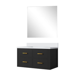 English Elm Black Single Bath Vanity Set With Cultured Marble Countertop & Frameless Mirror For Modern Spaces B2731S01439