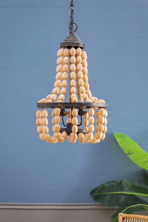 English Elm D18.9x33.1" Beaded Wood Iron 4-light Chandelier Bohemian Foyer Dining Statement Fixture W2078P411232