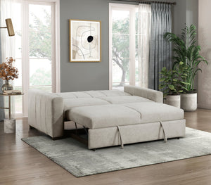 English Elm Transitional Michah Convertible Sofa with Pull-Out Bed Light Gray Textured Fabric Solid Wood Frame B011S01527