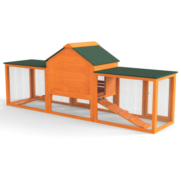 English Elm Large Spruce Wood Rabbit Hutch with Waterproof Roof Ramps and Removable Tray W2181P362971