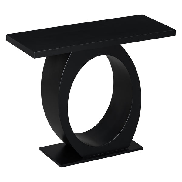 English Elm Mirod Sculptural Console Table Acacia Veneer Gloss Top Egg Base Entryway Accent Black N760P214780B