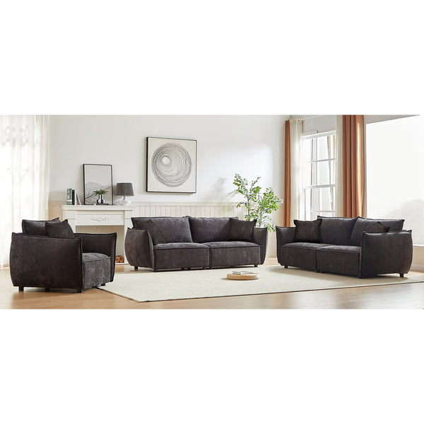 English Elm 3-Seater Modern Combo Sofa Set - Stylish Linen Fabric, Durable Wooden Frame, 5 Pillows Included! W1193S00115