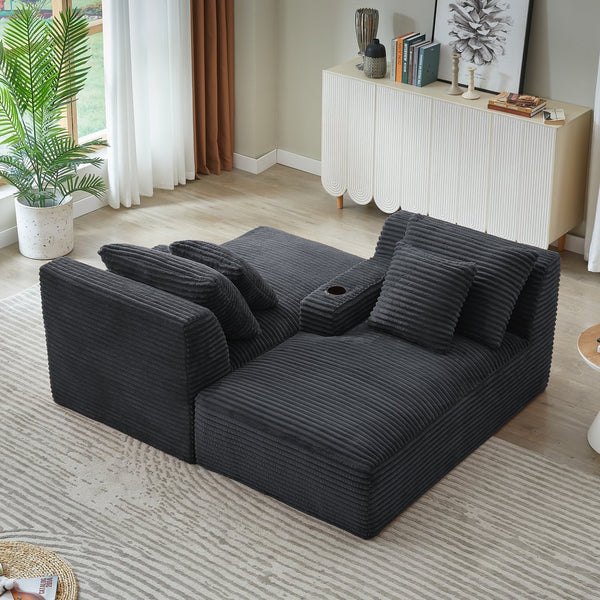 English Elm Compressible Corduroy Sleeper Loveseat with Cupholders Ready in 72 Hours No Assembly Dark Grey W2339P411866