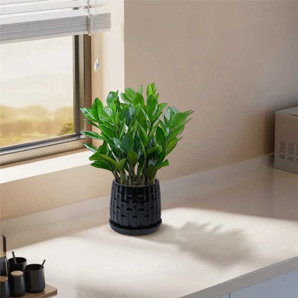 English Elm Set Of 2 Ceramic Flowerpots - 7" Modern Black Planters For Stylish Patio, Garden & Windowsill Decor W3273P322303-GIGA