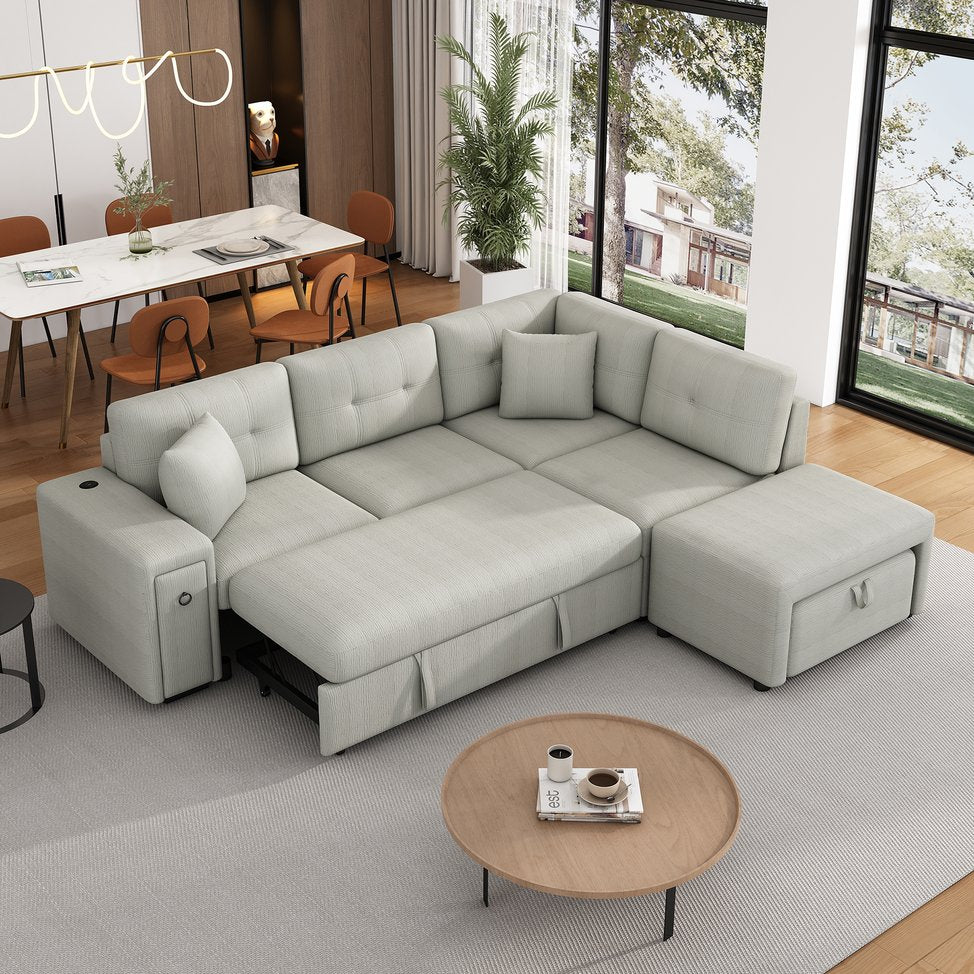 English Elm Sku Convertible Sleeper Sofa with Storage Drawer Ottoman Usb Ports Studio Ready N719P185588E