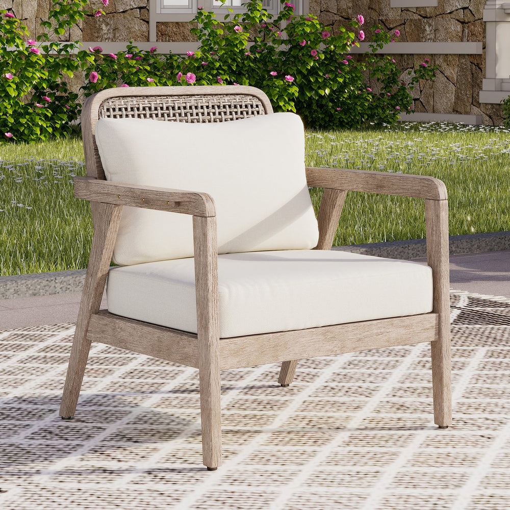English Elm Outdoor Acacia Wood Club Chair Deep Seating Woven Back Patio Lounge Resort Style N780P171149B