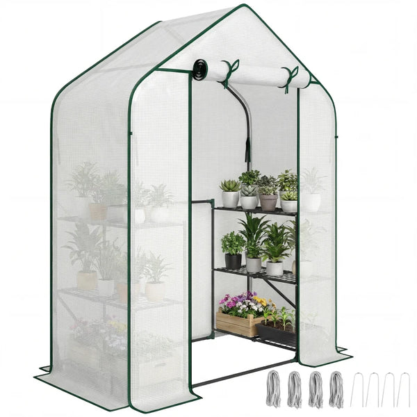 English Elm Roll-up Door Walk-in Portable Greenhouse Six Shelf Pe Cover Foldable Steel Frame T3971P476454