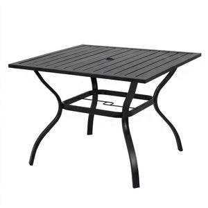 English Elm Metal Square Outdoor Dining Table Powder Coated Steel Slatted Top Seats Four W5159P445936