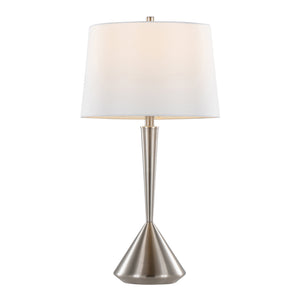 English Elm Metal Brushed Nickel Pair Table Lamps Linen Tapered Shade Bedroom Living Room B202P471589