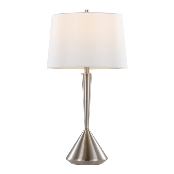 English Elm Metal Brushed Nickel Pair Table Lamps Linen Tapered Shade Bedroom Living Room B202P471589