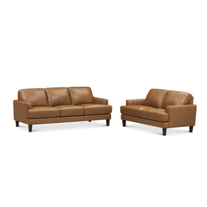 English Elm Cassia Brown Leather Loveseat with Top-Grain Seating, Pocket Coil Cushions & Kiln-Dried Frame B2705P338097