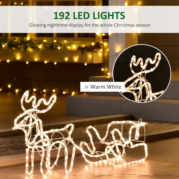 English Elm Outsunny LED Reindeer & Sleigh Outdoor Decoration with 192 Warm Lights, Steel Frame, IP44 Waterproof (90) W2225P173953
