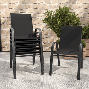 English Elm 7-piece Outdoor Dining Set with Wood-grain Steel Table Umbrella Hole Six Ergonomic Chairs Black W3979S00040