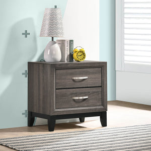 English Elm Stephan Grey Oak modern 2-drawer nightstand with sleek metal handles, spacious storage, organic texture finish B062P333434