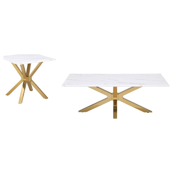English Elm Maciel Sculptural Starburst Base Coffee Table with Faux Marble Top in Glam Gold B062S01684