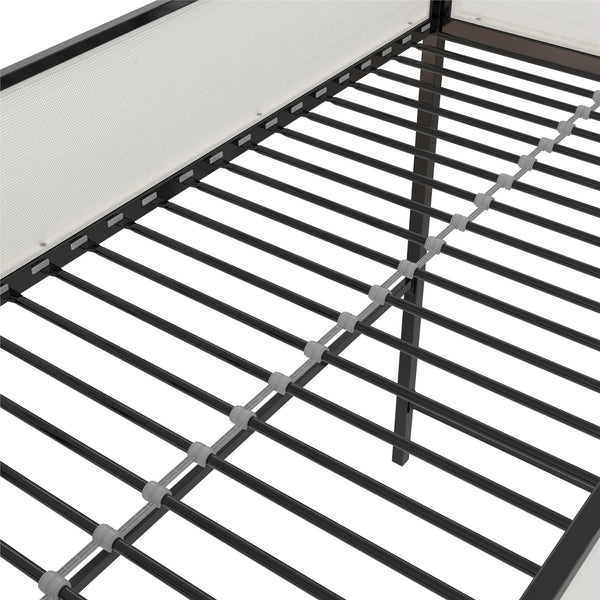 English Elm Axel Twin Loft Bed with Desk, Shelves & Mesh Guardrails — Space-Saving Metal Frame for Kids Teens Dorms B2733P358857