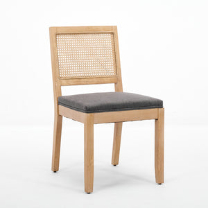 English Elm Farmhouse Rattan Dining Chairs Set of 2 — Mid-Century Cane Back, Solid Wood Frame, Linen Upholstery, Supportive Comfort Gray W1143P332690