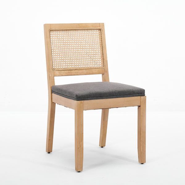 English Elm Farmhouse Rattan Dining Chairs Set of 2 — Mid-Century Cane Back, Solid Wood Frame, Linen Upholstery, Supportive Comfort Gray W1143P332690