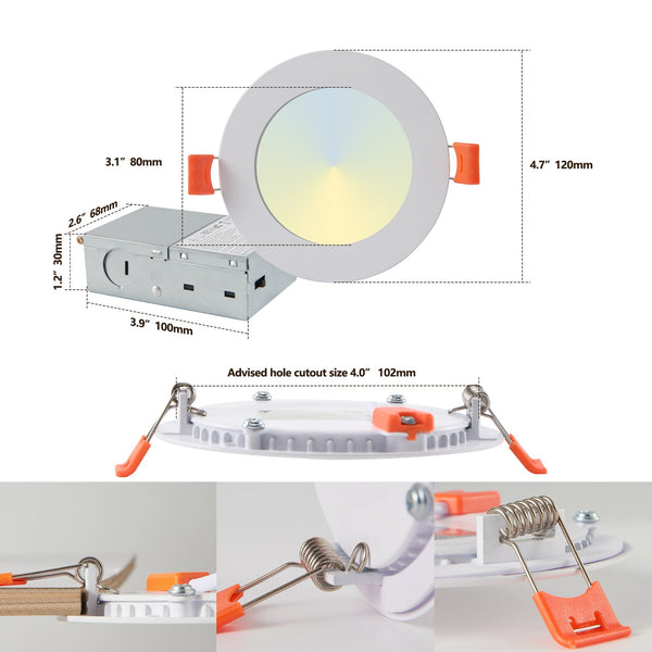 English Elm 12-Pack 4-Inch Ultra-Thin LED Recessed Ceiling Light with Junction Box, Dimmable 2700-5000K 9W PMID W2312P375001