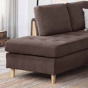 English Elm 3 Piece Sectional Set Reversible Chaise & Storage Ottoman in Chocolate Chenille with Tufted Cushions and Pillows B089S00179