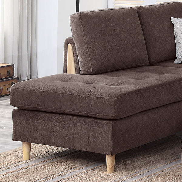 English Elm 3 Piece Sectional Set Reversible Chaise & Storage Ottoman in Chocolate Chenille with Tufted Cushions and Pillows B089S00179