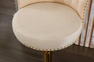 English Elm UNITED Velvet 360° Rotating Bar Chair with Diamond Stitching, Gold Frame, Plush Foam Seat, Adjustable Height Beige W1568P361715