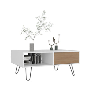 English Elm Coffee engineered wood coffee table on casters with single shelf, minimalist, durable, eco-friendly White + Light Oak 45.67 L x 39.6 W x 3.94 H B097P262379