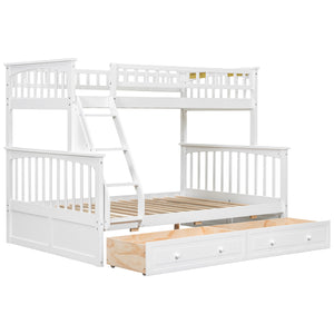 English Elm Twin Convertible Bunk Bed with Built-In Rolling Drawers and Solid Pine/MDF Frame, Space-Saving Durable Design White N7090004020K
