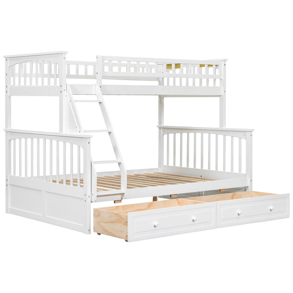 English Elm Twin Convertible Bunk Bed with Built-In Rolling Drawers and Solid Pine/MDF Frame, Space-Saving Durable Design White N7090004020K