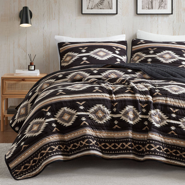 English Elm 3-piece Full Queen Quilt Set Knit Face Microfiber Reverse Farmhouse Bedroom Bedding B035P482965