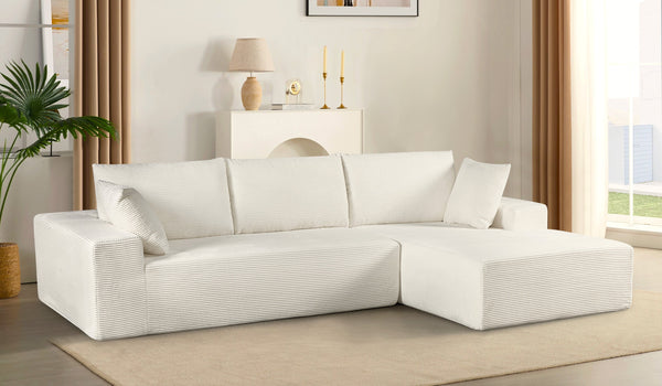 English Elm Cozyform Convertible Sectional Sofa – Plush Ivory Corduroy Couch With Sleeper Functionality, No Assembly! B2735P359716