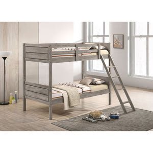 English Elm Clemens Farmhouse Twin Over Bunk Bed with Slatted Frames and Guard Rails B062S01659