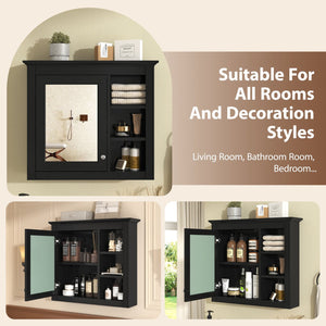 English Elm 30'' Modern Medicine Cabinet with Mirror and Adjustable Shelves, MDF Wall-Mounted Bathroom Storage Solution Black N710P192495B