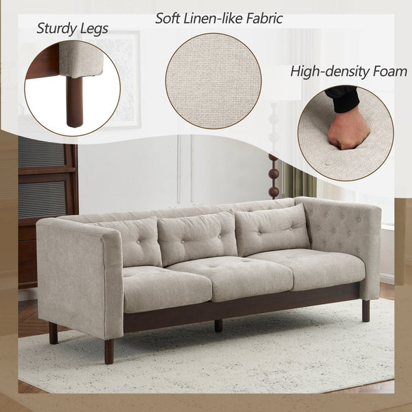 English Elm Christopher Knight Home® - 78" Upholstered Sofa with Tufted Linen-Like Fabric, Deep 19" Seat, Sturdy Rubber Wood Legs, 900lb Capacity Gray+Beige N763P243921A