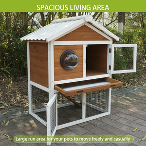 English Elm Three Story Solid Wood Outdoor Cat Villa with Balcony Weatherproof Feral Shelter W1431P284965
