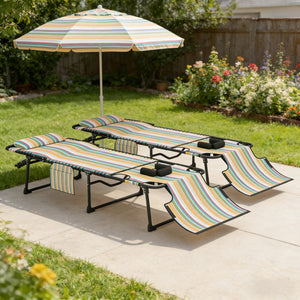 English Elm Outdoor Folding Chaise Lounges Set of Two with Bungee Mesh and Steel Frame T3971P454910